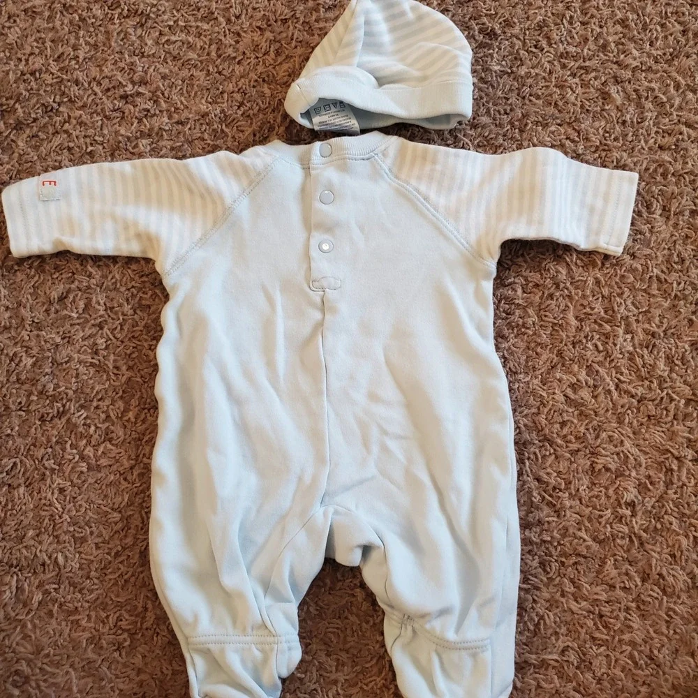 Vintage Disney Tigger Baby sleeper Hat Set 0-3 Months footed Blue Striped Cotton